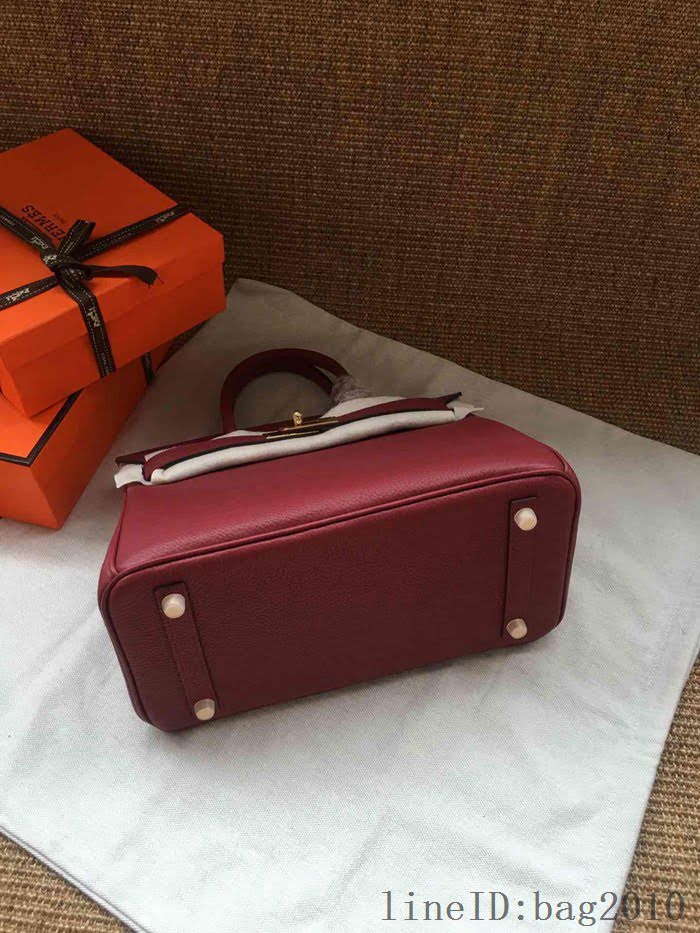 愛馬仕HERMES Birkin 鉑金包 酒紅色 進口小牛皮 金銀扣 皮質細膩柔軟 時尚女手提包  tdher1135